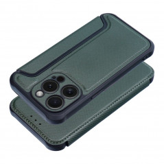 Apple iPhone 15 Pro Portefeuilles Razor Book Fibre de carbone, Modèle de carbone  Vert foncé