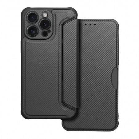 Apple iPhone 15 Pro Max Portefeuilles Razor Book Fibre de carbone, Modèle de carbone  Noir
