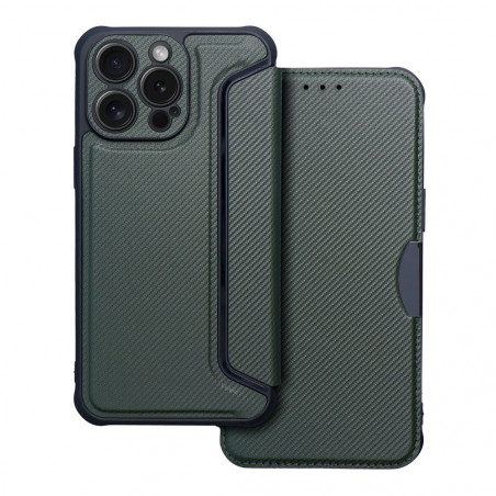 Apple iPhone 15 Pro Max Portefeuilles Razor Book Fibre de carbone, Modèle de carbone  Vert foncé