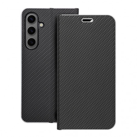 Samsung Galaxy S24 PLUS Portefeuilles LUNA Book Carbon Fibre de carbone, Élégant  Noir