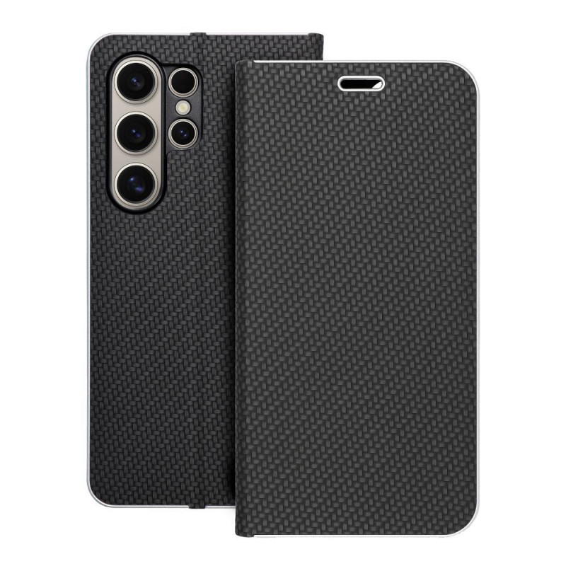 Samsung Galaxy S24 ULTRA Portefeuilles LUNA Book Carbon Fibre de carbone, Élégant  Noir