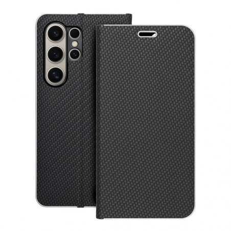 Samsung Galaxy S24 ULTRA Portefeuilles LUNA Book Carbon Fibre de carbone, Élégant  Noir