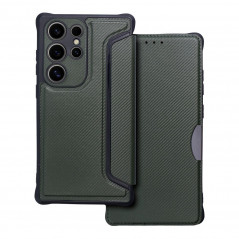 Samsung Galaxy S24 ULTRA Portefeuilles Razor Book Fibre de carbone, Modèle de carbone  Vert foncé