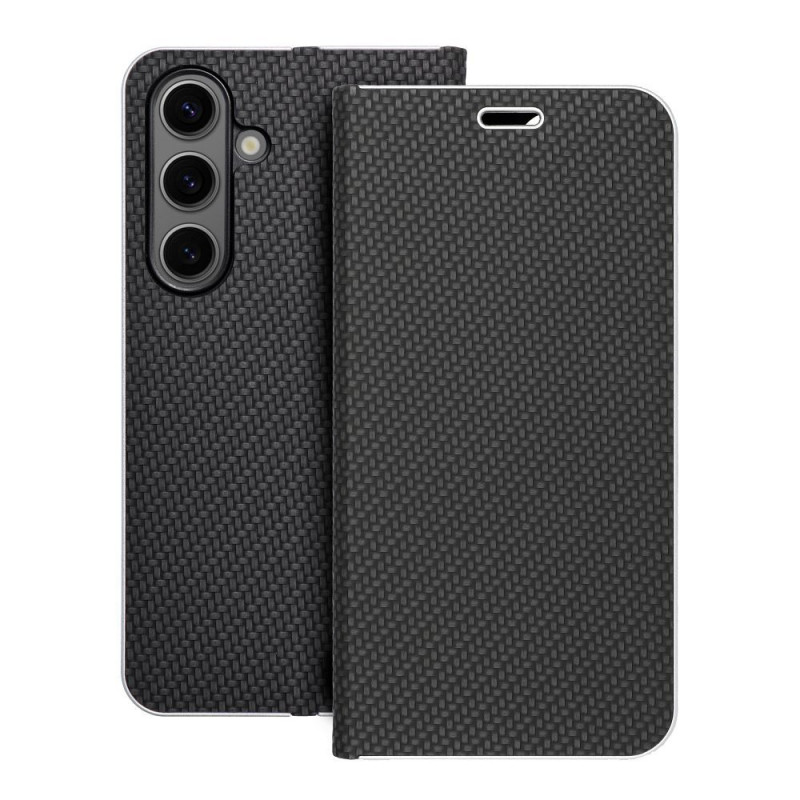 Samsung Galaxy S24 Portefeuilles LUNA Book Carbon Fibre de carbone, Élégant  Noir