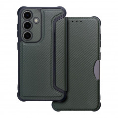 Samsung Galaxy S24 Portefeuilles Razor Book Fibre de carbone, Modèle de carbone  Vert foncé