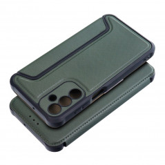 Samsung Galaxy A15 5G Portefeuilles Razor Book Fibre de carbone, Modèle de carbone  Vert foncé