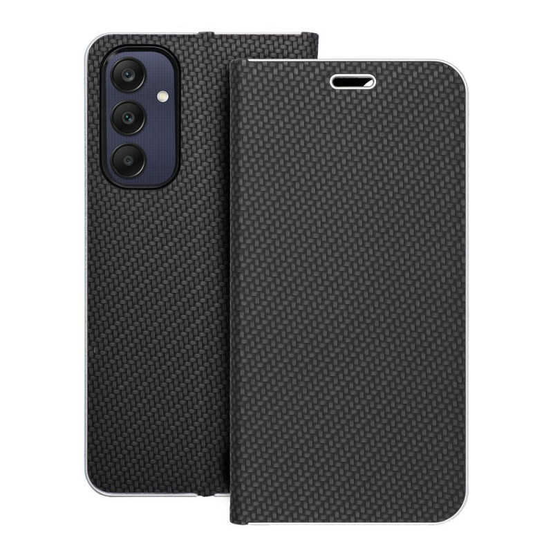 Samsung Galaxy A25 5G Portefeuilles LUNA Book Carbon Fibre de carbone, Élégant  Noir