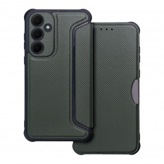 Samsung Galaxy A35 Portefeuilles Razor Book Fibre de carbone, Modèle de carbone  Vert foncé