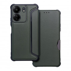 XIAOMI Redmi 13C Portefeuilles Razor Book Fibre de carbone, Modèle de carbone  Vert foncé