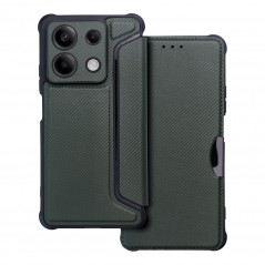 XIAOMI Redmi Note 13 5G Portefeuilles Razor Book Fibre de carbone, Modèle de carbone  Vert foncé