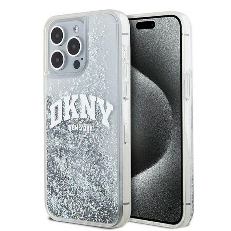 Apple iPhone 15 Pro Max Coque DKNY Liquid Glitters Arch Logo Blanc