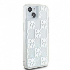 Apple iPhone 15 Coque DKNY Liquid Glitters Checkered Pattern Blanc