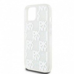 Apple iPhone 15 Coque DKNY Liquid Glitters Checkered Pattern Blanc