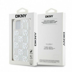 Apple iPhone 15 Coque DKNY Liquid Glitters Checkered Pattern Blanc