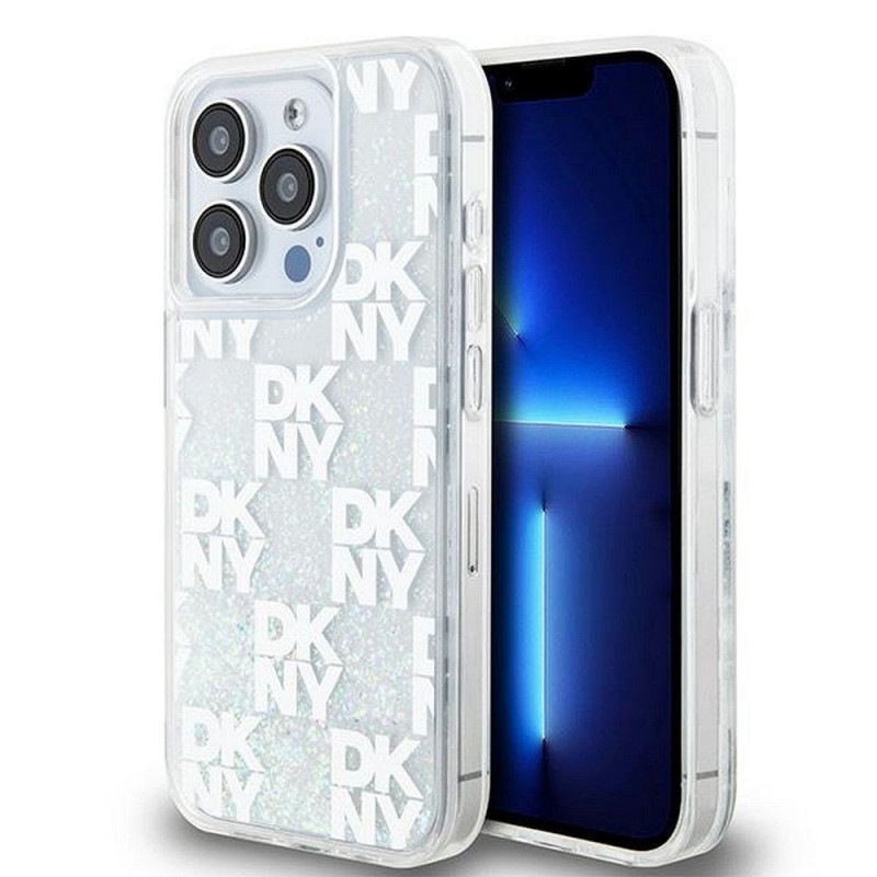 Apple iPhone 15 Pro Coque DKNY Liquid Glitters Checkered Pattern Blanc