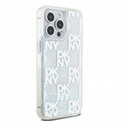 Apple iPhone 15 Pro Max Coque DKNY Liquid Glitters Checkered Pattern Blanc