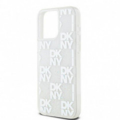 Apple iPhone 15 Pro Max Coque DKNY Liquid Glitters Checkered Pattern Blanc