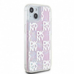 Apple iPhone 15 Coque DKNY Liquid Glitters Checkered Pattern Rose
