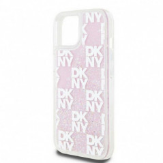 Apple iPhone 15 Coque DKNY Liquid Glitters Checkered Pattern Rose