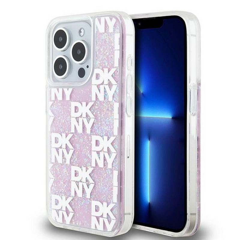 Apple iPhone 15 Pro Coque DKNY Liquid Glitters Checkered Pattern Rose
