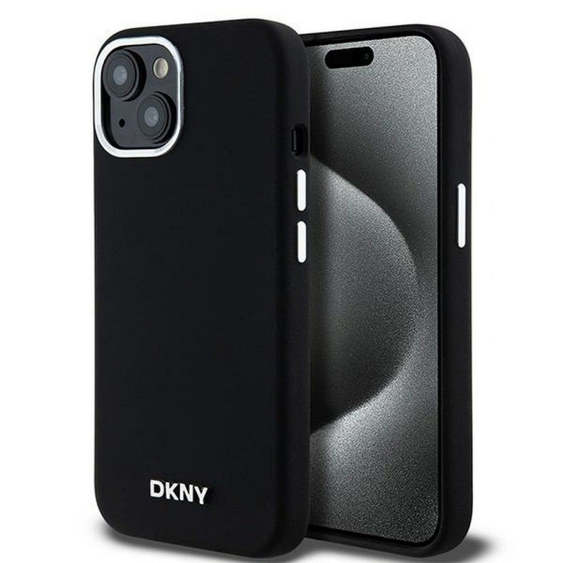 Apple iPhone 15 Coque DKNY Silicone Horizontal Metal Logo MagSAFE  Noir