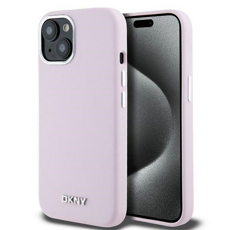 Apple iPhone 15 Plus Coque DKNY Silicone Horizontal Metal Logo MagSAFE  Rose