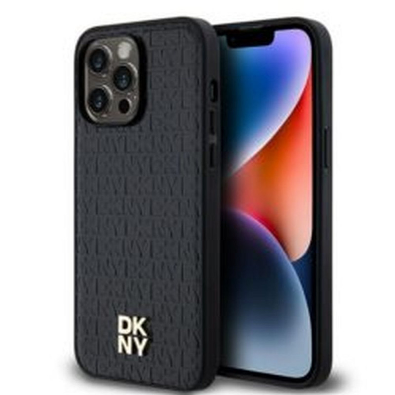 Apple iPhone 14 Pro Coque DKNY Pu Repeat Pattern Stack Logo MagSAFE  Noir
