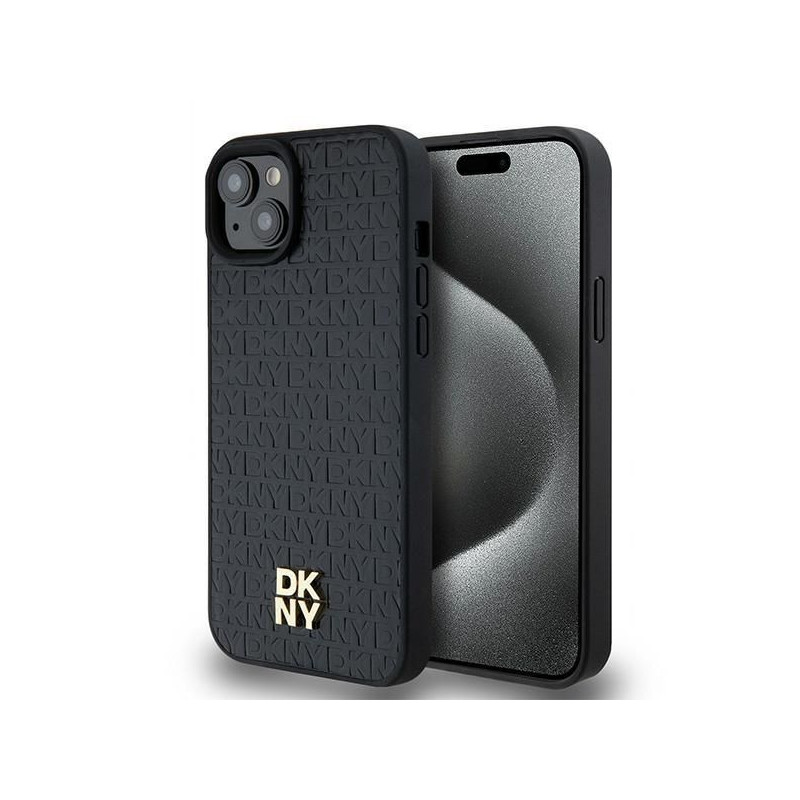 Apple iPhone 15 Coque DKNY Pu Repeat Pattern Stack Logo MagSAFE  Noir