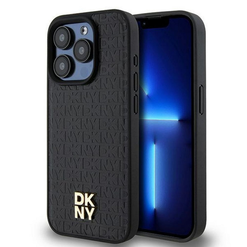 Apple iPhone 15 Pro Coque DKNY Pu Repeat Pattern Stack Logo MagSAFE  Noir
