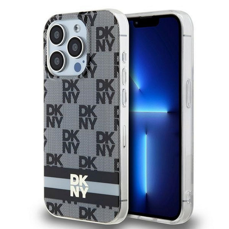 Apple iPhone 14 Pro Max Coque DKNY Checkered Pattern Printed Stripes MagSAFE  Noir