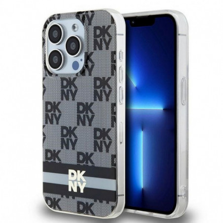 Apple iPhone 15 Pro Max Coque DKNY Checkered Pattern Printed Stripes MagSAFE  Noir