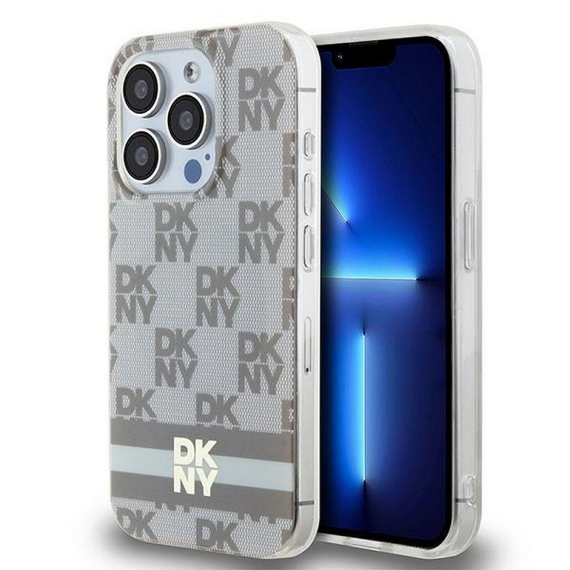 Apple iPhone 14 Pro Max Coque DKNY Checkered Pattern Printed Stripes MagSAFE  Beige