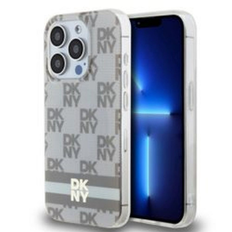 Apple iPhone 15 Pro Coque DKNY Checkered Pattern Printed Stripes MagSAFE  Beige