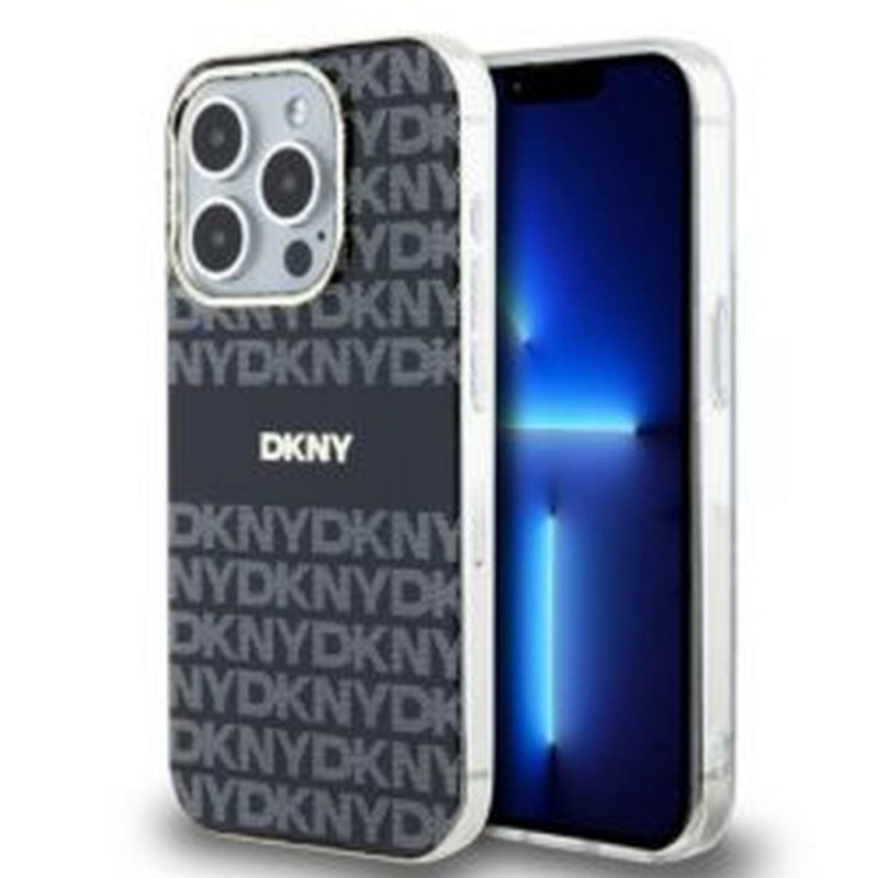Apple iPhone 14 Pro Coque DKNY Repeat Texture Pattern Stripe MagSAFE  Noir