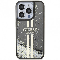 Apple iPhone 15 Pro Max Coque Guess Liquid Glitter Gold Stripes Noir