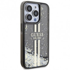 Apple iPhone 15 Pro Max Coque Guess Liquid Glitter Gold Stripes Noir