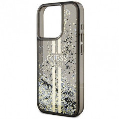 Apple iPhone 15 Pro Max Coque Guess Liquid Glitter Gold Stripes Noir