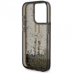 Apple iPhone 15 Pro Max Coque Guess Liquid Glitter Gold Stripes Noir