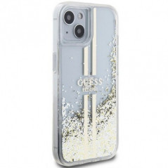 Apple iPhone 15 Plus Coque Guess Liquid Glitter Gold Stripes Transparent
