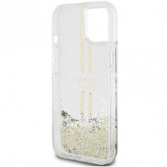 Apple iPhone 15 Plus Coque Guess Liquid Glitter Gold Stripes Transparent
