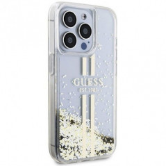 Apple iPhone 15 Pro Coque Guess Liquid Glitter Gold Stripes Transparent