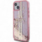 Apple iPhone 15 Plus Coque Guess Liquid Glitter Gold Stripes Rose
