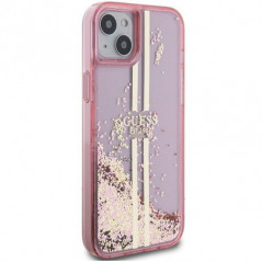 Apple iPhone 15 Plus Coque Guess Liquid Glitter Gold Stripes Rose