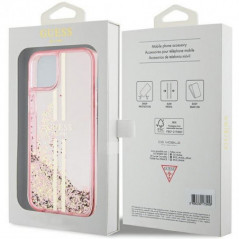 Apple iPhone 15 Plus Coque Guess Liquid Glitter Gold Stripes Rose