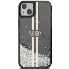 Apple iPhone 15 Plus Coque Guess Liquid Glitter Gold Stripes Noir