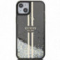 Apple iPhone 15 Plus Coque Guess Liquid Glitter Gold Stripes Noir