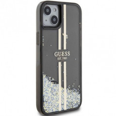 Apple iPhone 15 Plus Coque Guess Liquid Glitter Gold Stripes Noir