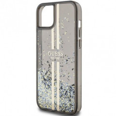 Apple iPhone 15 Plus Coque Guess Liquid Glitter Gold Stripes Noir