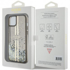 Apple iPhone 15 Plus Coque Guess Liquid Glitter Gold Stripes Noir