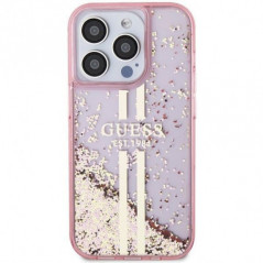 Apple iPhone 15 Pro Coque Guess Liquid Glitter Gold Stripes Rose